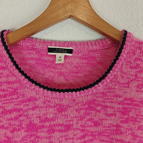 J.Crew Relaxed Cashmere Pink Crewneck Sweater Black Trim Classic Cozy Knit M - Picture 8 of 13